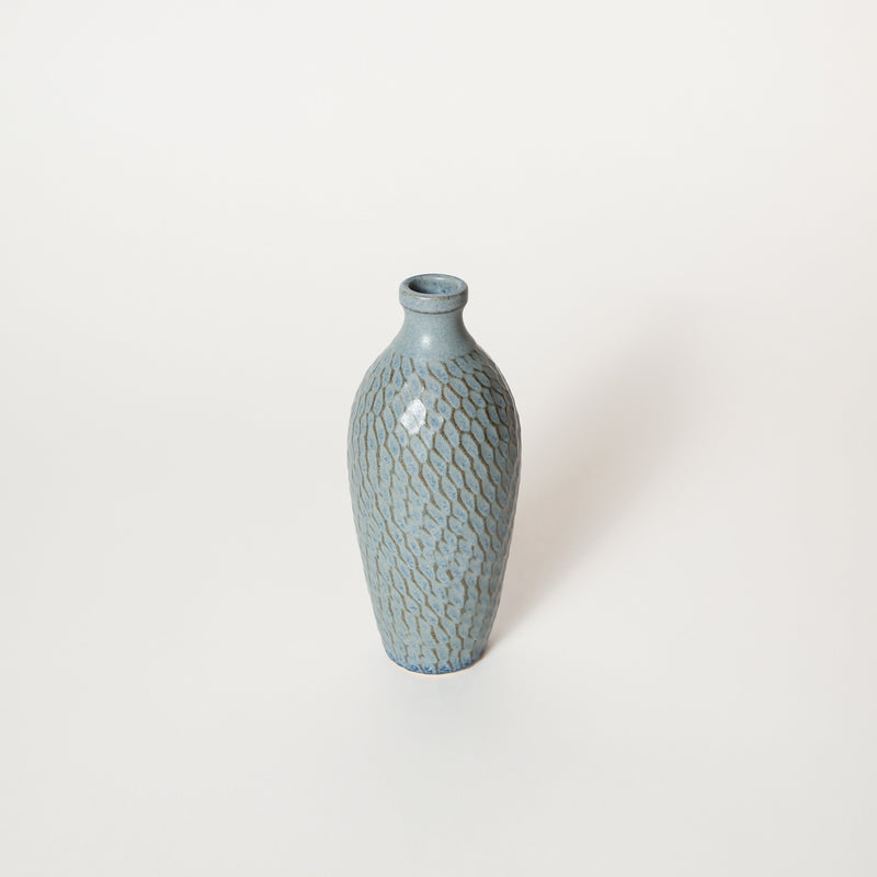 Asahi So —  Narrow Carved Bud Vase in Antique Blue