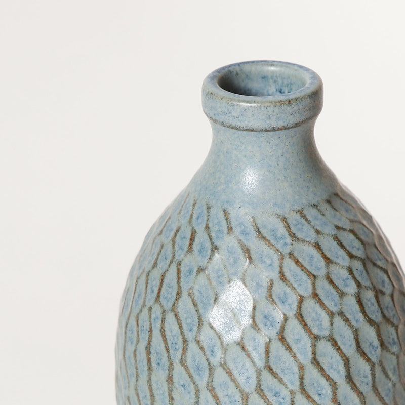Asahi So —  Narrow Carved Bud Vase in Antique Blue