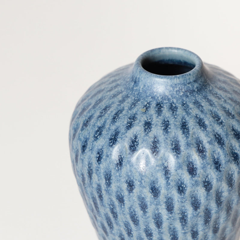 Asahi So —  Medium Carved Bud Vase in Cobalt Blue