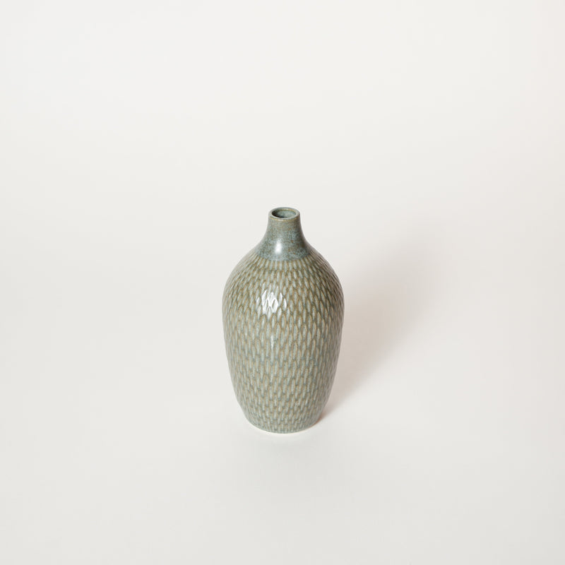 Asahi So —  Large Carved Bud Vase in Sea Green
