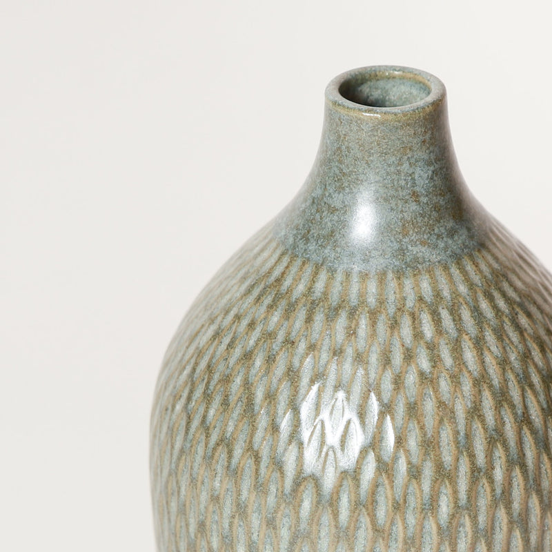 Asahi So —  Large Carved Bud Vase in Sea Green