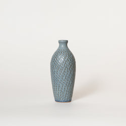 Asahi So —  Narrow Carved Bud Vase in Antique Blue