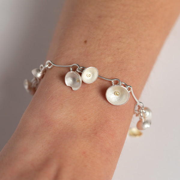 Shimara Carlow— Acorn Cup Bracelet in Sterling Silver with Gold Leaf