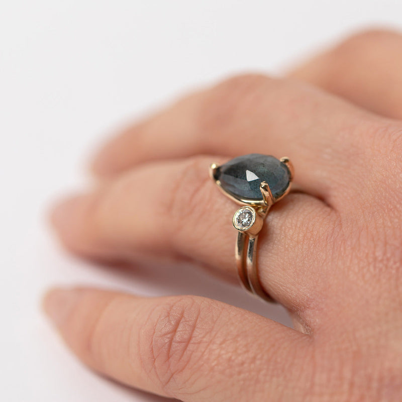 Shimara Carlow— Pear Aquamarine Ring Stack with White Diamond in 9ct Gold