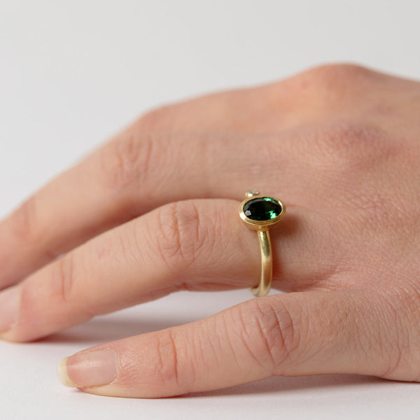 Shimara Carlow— Green Tourmaline Ring Set in 18ct Gold with White Diamond