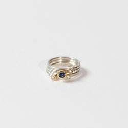 Shimara Carlow— Ring Stack with Sapphire and Diamonds in Sterling Silver