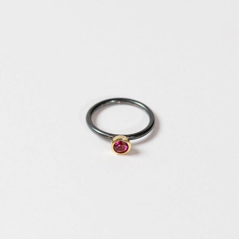 Shimara Carlow— Pink Tourmaline Ring Set in 18ct Gold On Oxidisied Sterling Silver Band