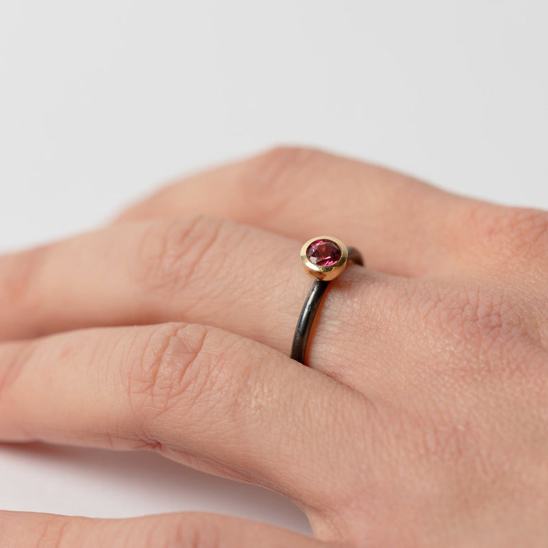 Shimara Carlow— Pink Tourmaline Ring Set in 18ct Gold On Oxidisied Sterling Silver Band