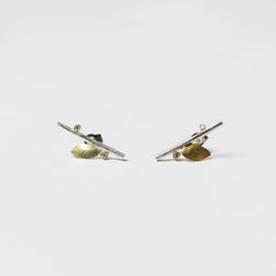 Shimara Carlow— Leaf Stud Earrings in Sterling Silver and Gold with White Diamonds