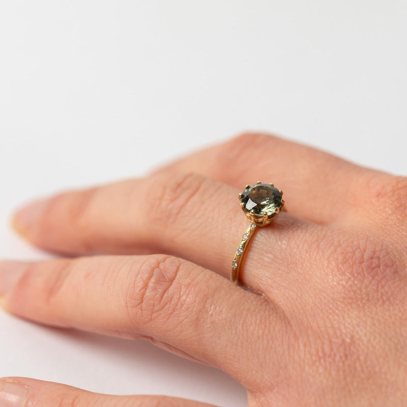 Shimara Carlow — Pale Green Tourmaline and Diamond Ring in 18ct Gold