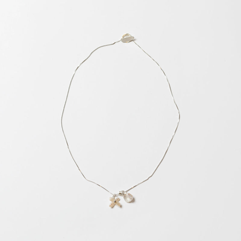 Mary Odorcic —  Box Chain Charm Necklace with Keshi Pearls