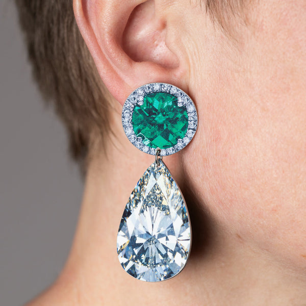 Anna Davern — Small Pear Diamond & Emerald Rocks Earrings