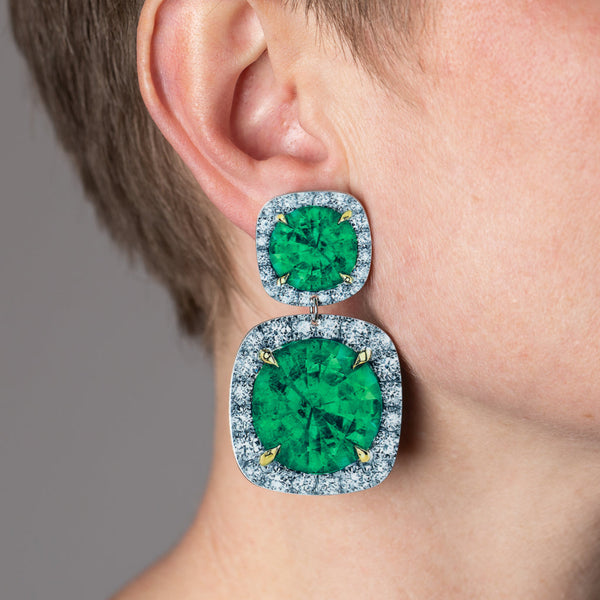 Anna Davern — Medium Square Diamond & Emerald Rocks Earrings