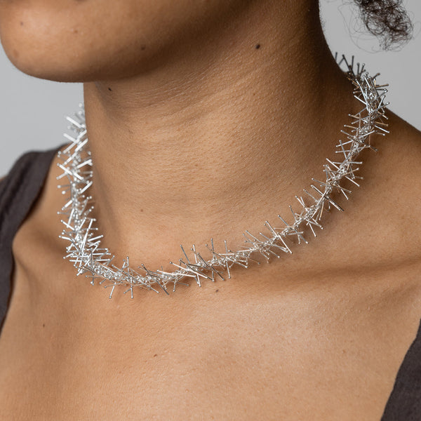 Felicity Jane Large — Silver Tinsel Necklace Choker Length