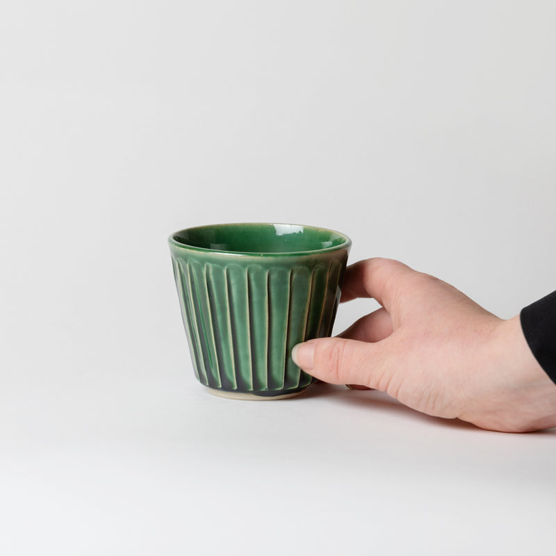 Terunobu Hirata — Carved Oribe Green Glazed Whisky Cup