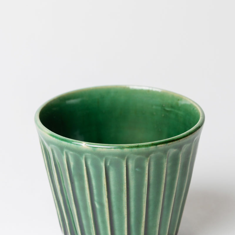 Terunobu Hirata — Carved Oribe Green Glazed Whisky Cup