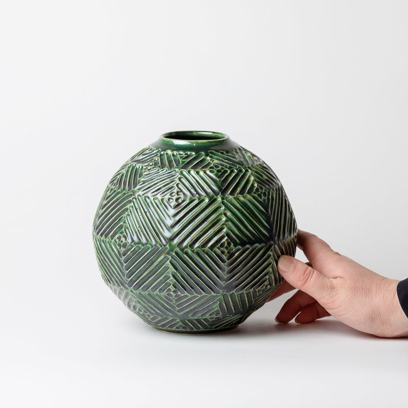 Terunobu Hirata — Medium Carved Vase in Oribe Green