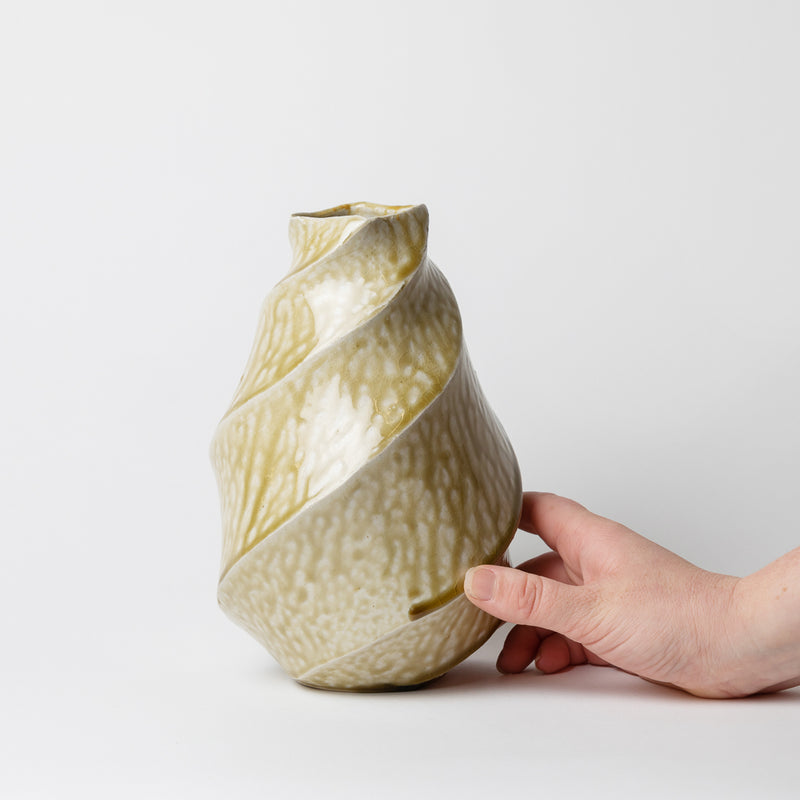 Terunobu Hirata — Carved Vase in Olive Green