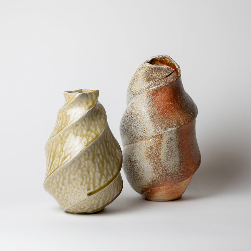 Terunobu Hirata — Carved Vase in Olive Green