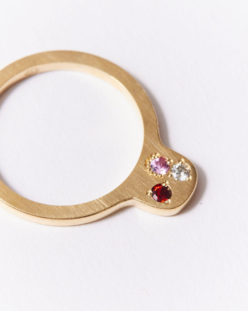 Daria Fox —  'Three Sisters' 9ct Gold Ring with Diamond, Sapphire and Garnet