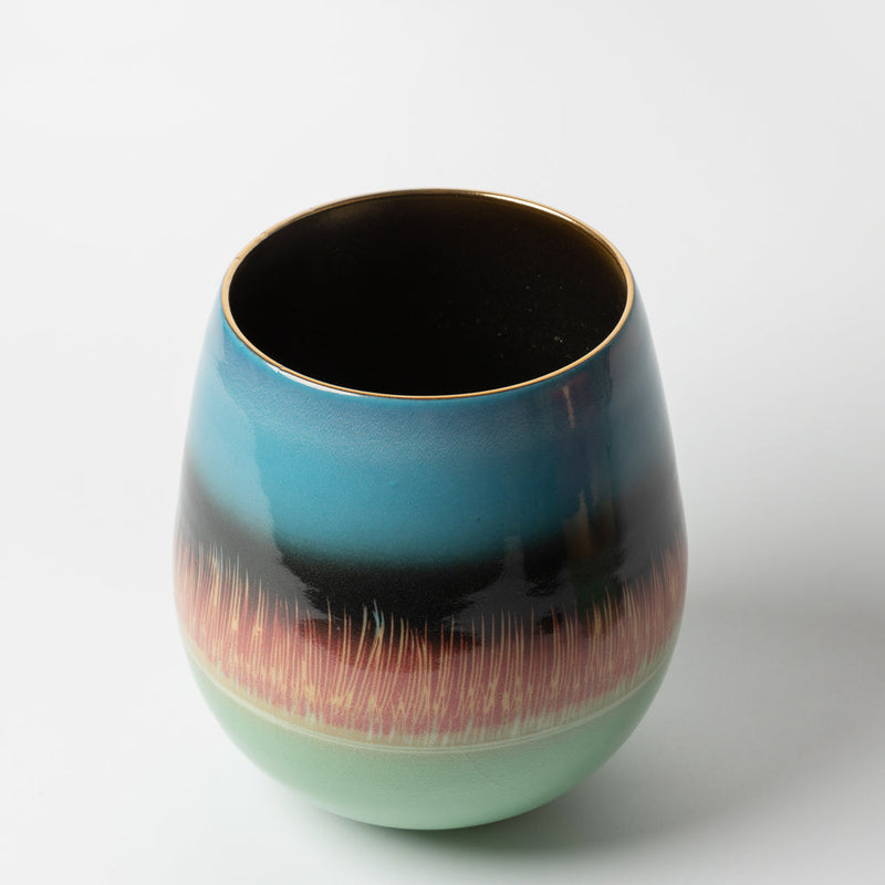 Timothy White  Vase 'Fire' Red, Black, Aqua Lustres
