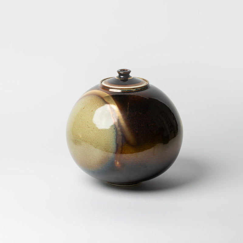 Timothy White  Vessel 'Earth & Sky' Brown, Blue glaze with Lid