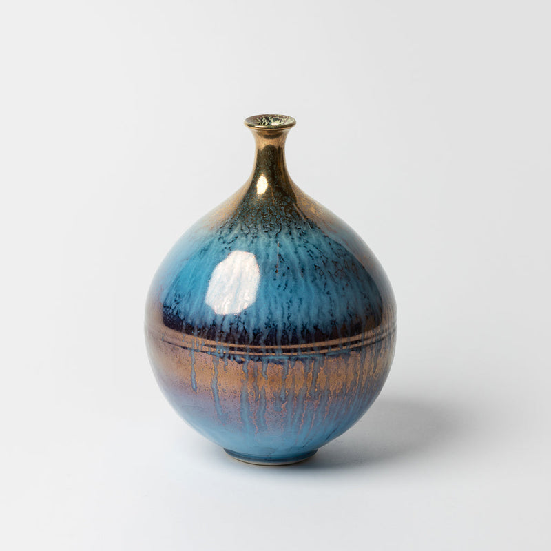 Timothy White  Vessel 'Shades of Gold' Blue Drip