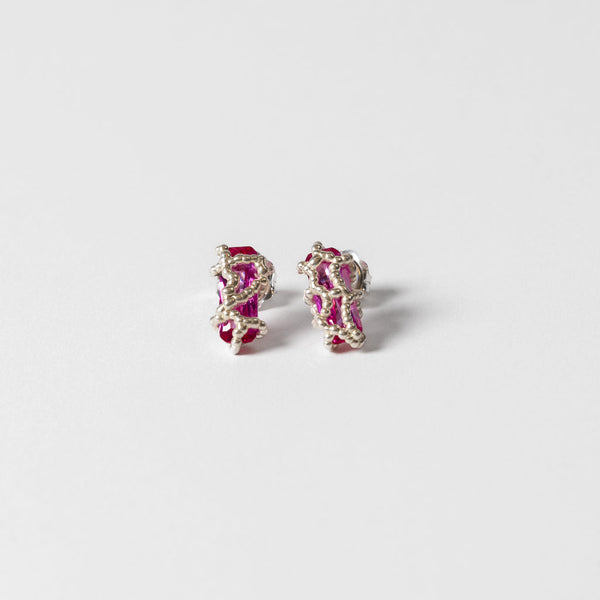 Darius Rust —Pink Sapphire Caged Silver Stud Earrings’