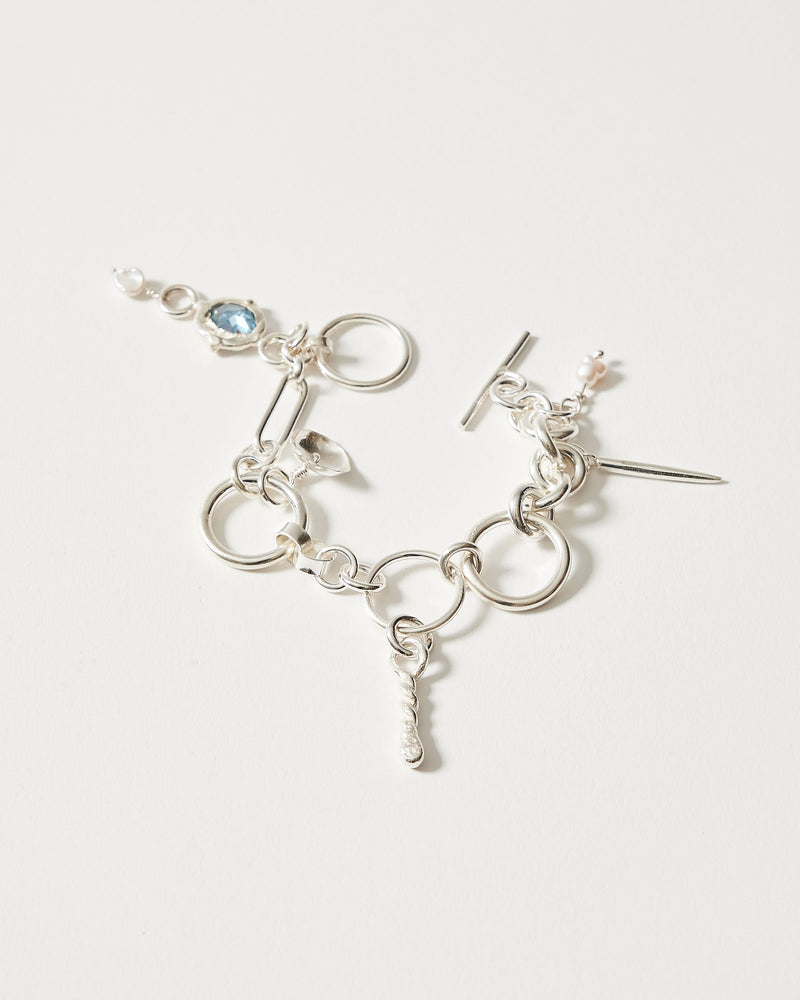 Bobby Corica — 'Santa Concetta' Silver Charm Bracelet with Aqua Spinel & Pearl
