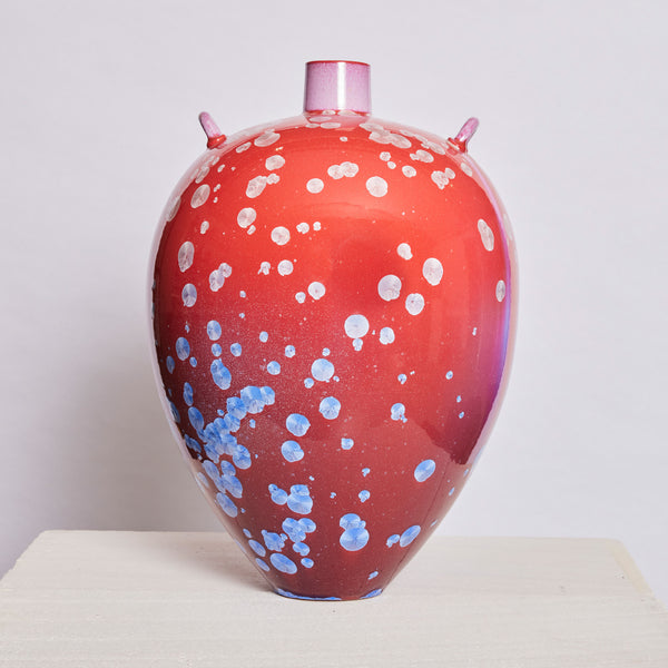 Ted Secombe — Large Crystalline Glaze Pot with Handles in Red