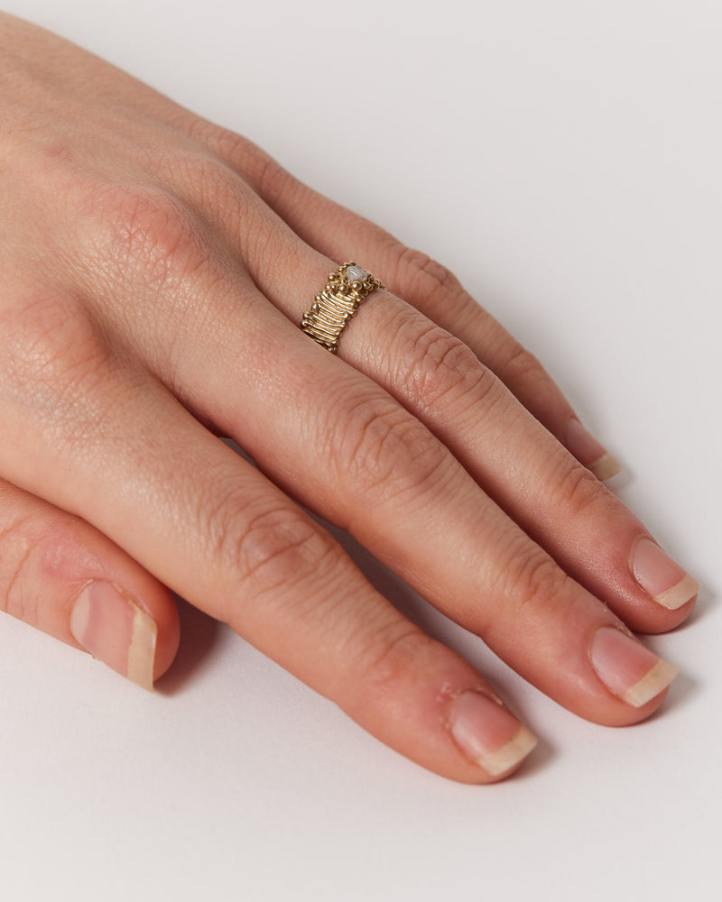 Sophie Quinn — 'All Lined Up' Ring with Rough Diamond in 9ct Yellow Gold