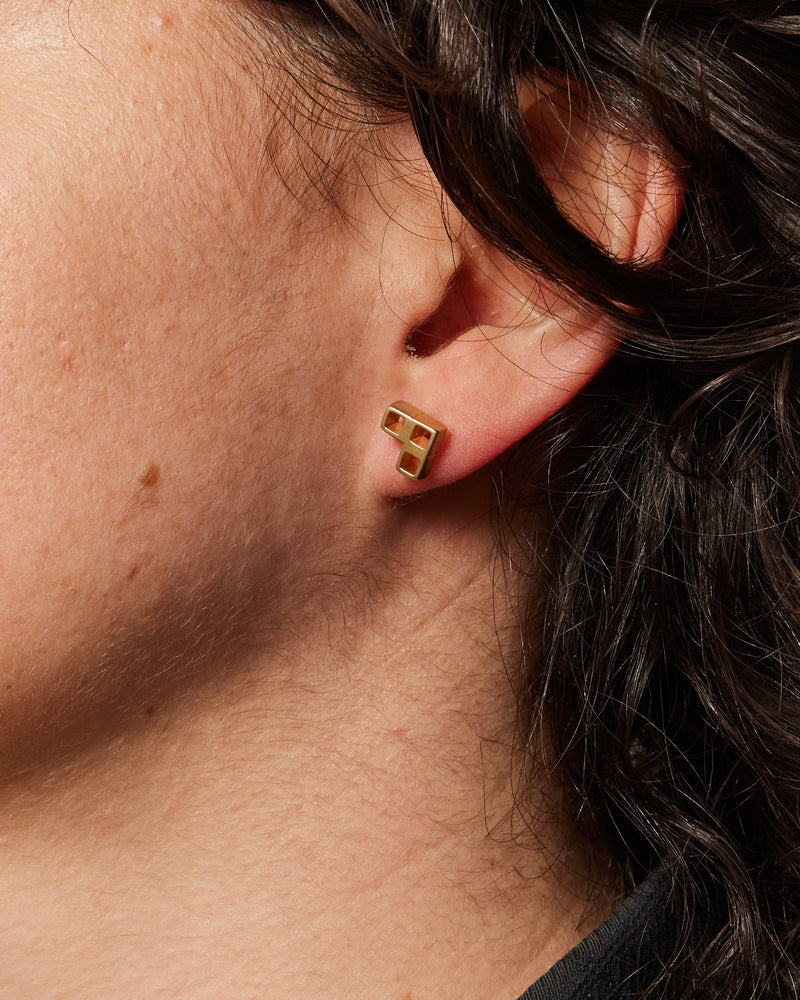 Danielle Barrie — 'Tetris' Yellow Gold Plate Stud Earrings