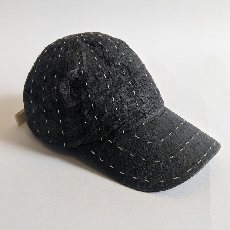 DNJ — Waxed Japanese Paper Leather Cap in White on Black