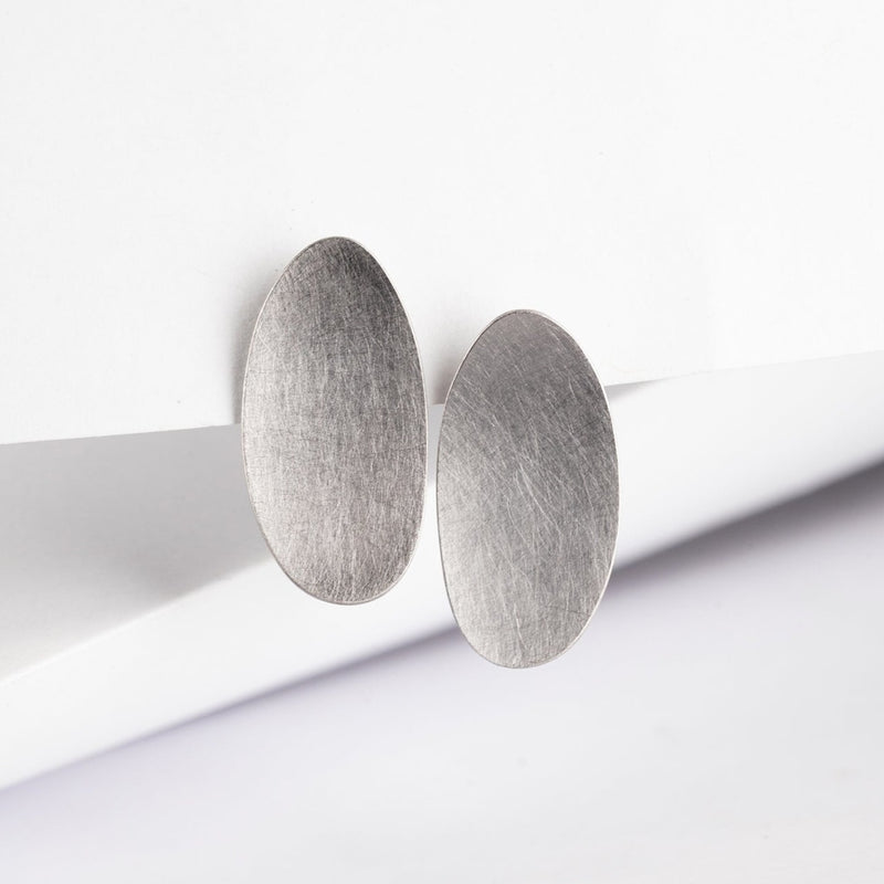 Ferro Forma — Large Oval Stud Earrings in Stainless Steel
