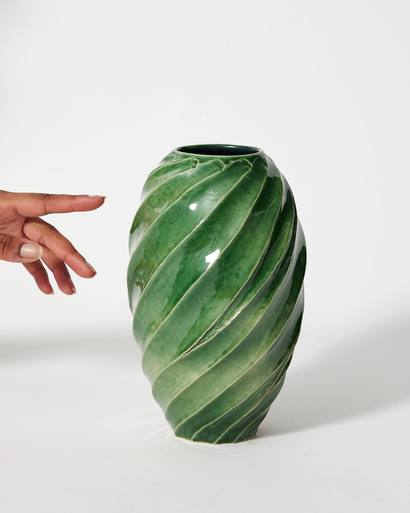 Terunobu Hirata — Twist Carved Vase in Oribe Green