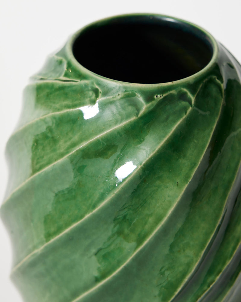 Terunobu Hirata — Twist Carved Vase in Oribe Green