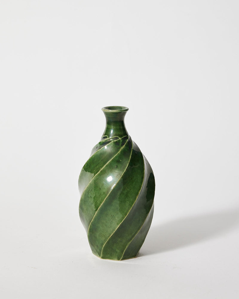 Terunobu Hirata — Twist Faceted Sake Bottle in Oribe Green