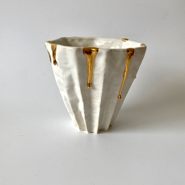 Kirsten Perry — Gold Drip Folded Vase