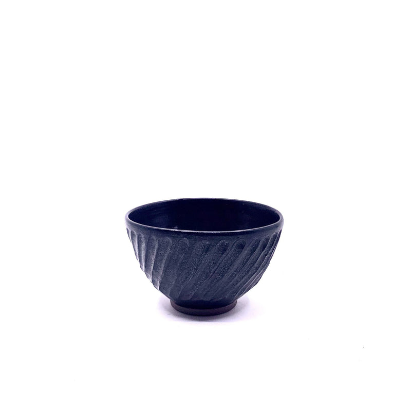 Terunobu Hirata — Small Twist Fluted Black Matte Rice Bowl