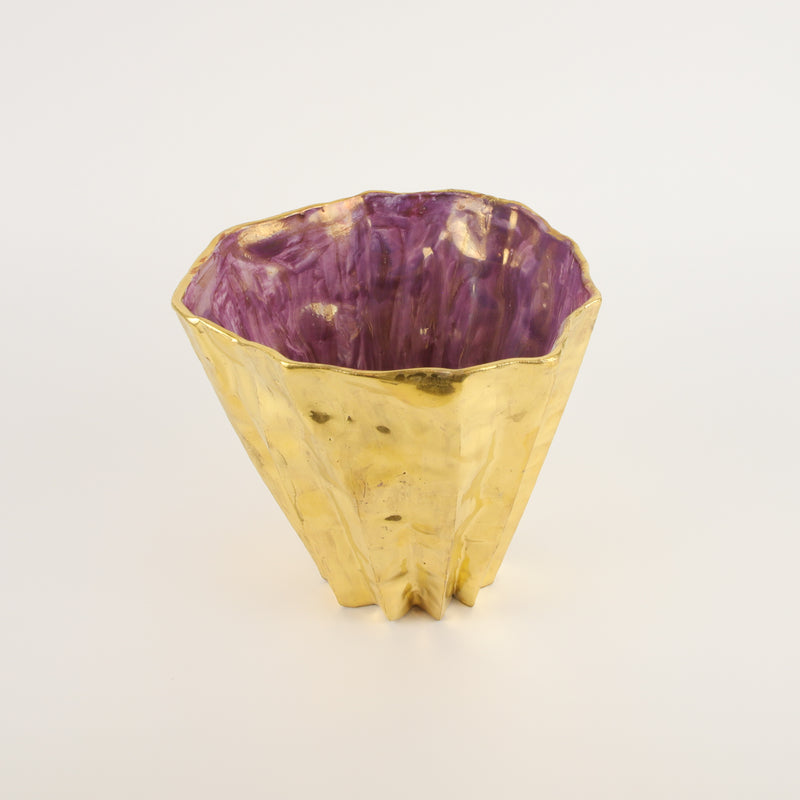 Kirsten Perry —  Pleated Vase in Gold Lustre and Purple