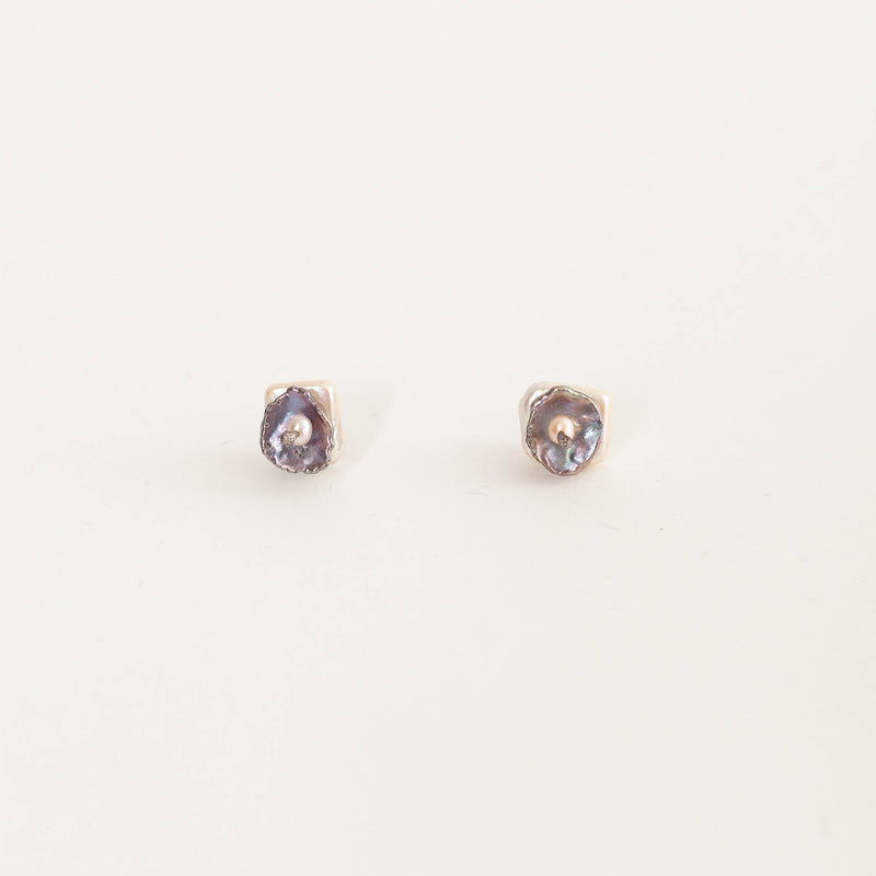 Mary Odorcic —  Square Keshi Pearl Studs with Cornflake Pearl in Black