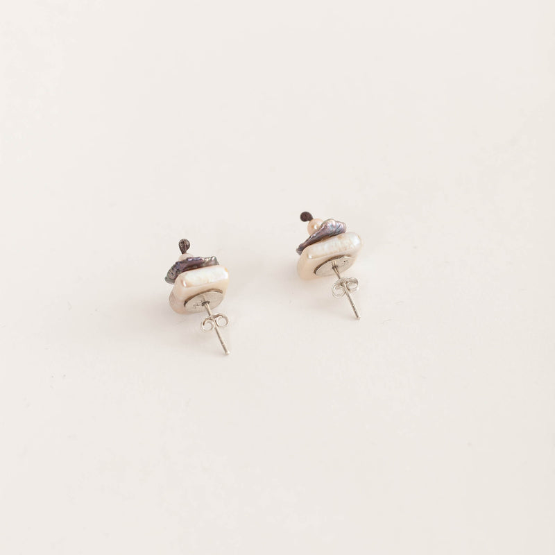 Mary Odorcic —  Square Keshi Pearl Studs with Cornflake Pearl in Black