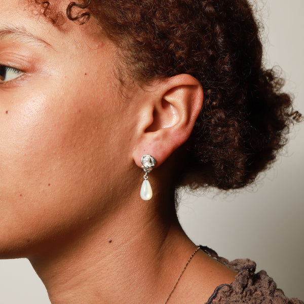 Sarah Lockey —  Organic Silver and Mother of Pearl Drop Earrings