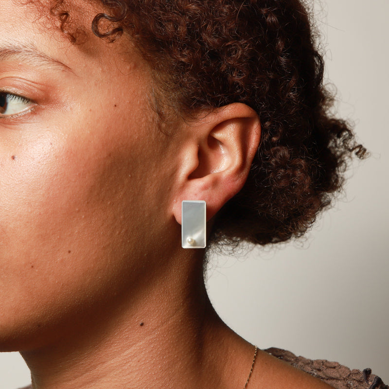 Sarah Lockey —  Pearl On Mother of Pearl Stud Earrings