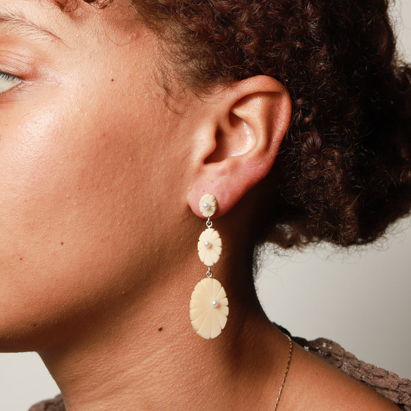 Sarah Lockey —  Vegetable Ivory Drop Flower Earrings