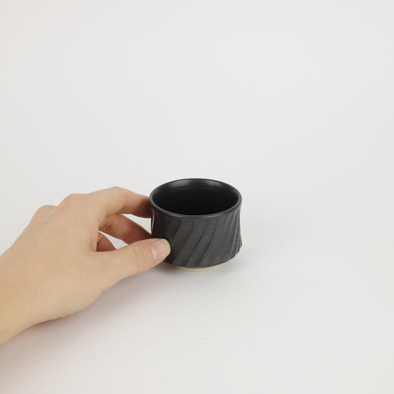 Terunobu Hirata — Grooved Black Matte Sake Cup