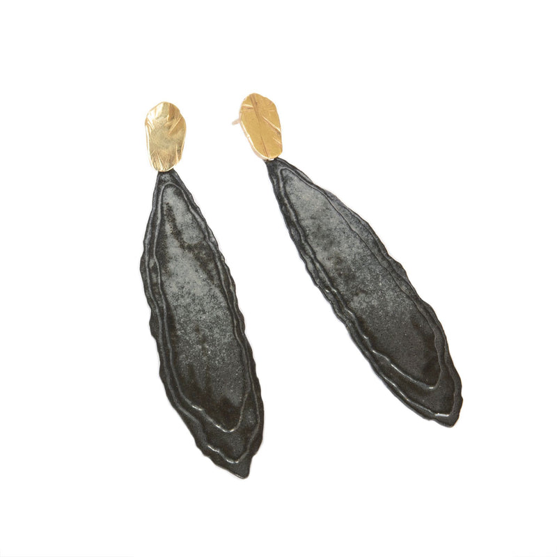 Aurelia Yeomans — Charcoal Enamel and Gold 'Rising Sun' Earrings - Australian made Jewellery 