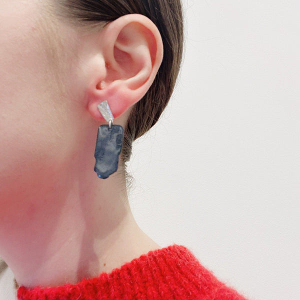 Aurelia Yeomans — Charcoal Enamel and Sterling Silver 'Hammered Stone Drops' Earrings - Australian made Jewellery 