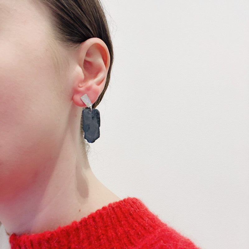 Aurelia Yeomans — Charcoal Enamel and Sterling Silver 'Medium Stone Drops' Earrings - Australian made Jewellery 