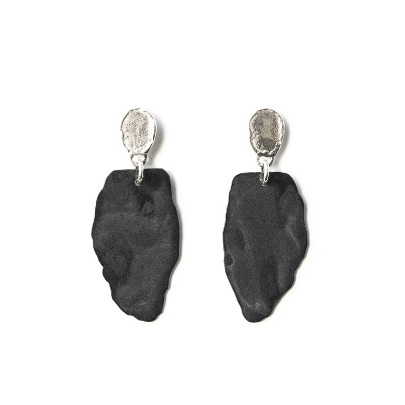 Aurelia Yeomans — Charcoal Enamel and Sterling Silver 'Medium Stone Drops' Earrings - Australian made Jewellery 